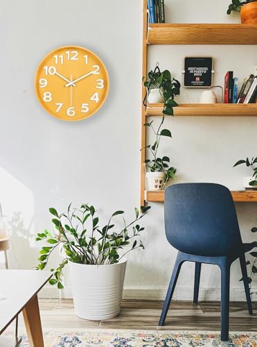 45MinST 12-Inch Modern Yellow Indoor/Outdoor Wall Clock, Silent Non-Ticking - Image 5