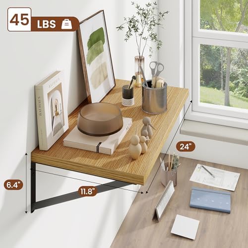 Deep Wall Shelves 24"W x 12"D Engineered Wood Floating Shelves - Image 3
