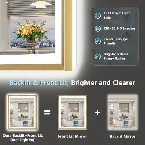 30x36 Gold Beveled LED Lighted Bathroom Mirror, Backlit & Front Lit - Image 4