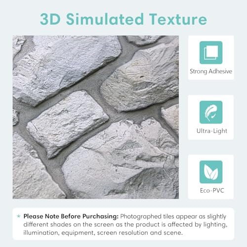 Commomy Faux Stone Peel and Stick 3D Wall Panels 10 Pcs 11.8" x 11.8" - Image 3