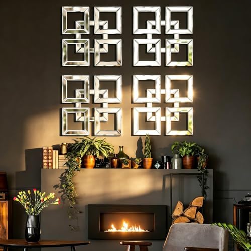 QMDECOR 2 Pack Silver Mirrored Wall Decor 12.2x12.2” Decorative Mirror Modern - Image 5