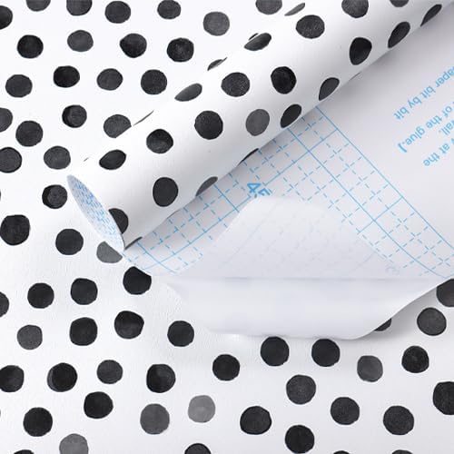Dimoon 17.3''x78.7'' Peel and Stick Wallpaper Modern Polka Dot Black and White by DIYYOURMOON