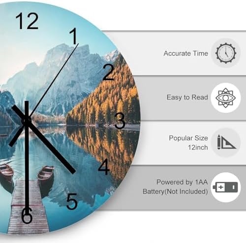 Scenic Nature Wall Clock, Natural Mountain Lake Boat Woodland Autumn Tree - Image 3