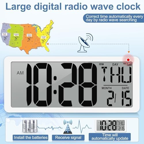 Atomic Clock with Backlight 15.0" Digital Wall Clock Battery Operated Atomic - Image 3