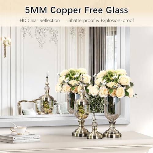24 x 36 inch Brushed Silver Bathroom Mirror, Metal Framed Rectangle Mirror - Image 6