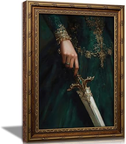 Vintage Gold Framed Emerald Queens Sword Canvas Wall Art Dark Academia Gothic by Gothicart
