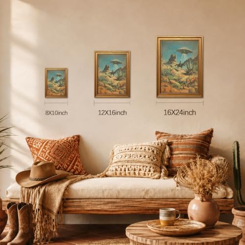 Vintage Gold Framed Western Wall Art, Retro Cowboy UFO Abduction Pictures Wall - Image 4