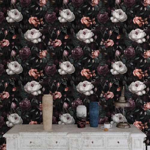 Laatse Gothic Dark Purple Rose Floral Wallpaper Peel and Stick 17.5"x787" - Image 7
