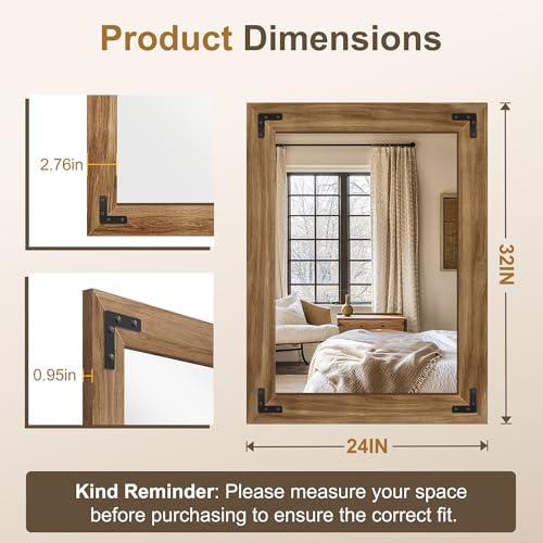 AMOISE Farmhouse Bathroom Vanity Mirror 32"x24" Vintage Rustic Wall Mirror - Image 2