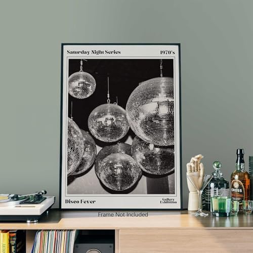 70s Disco Ball Wall Art 16x24in Unframed Vintage Black and White Newspaper - Image 3