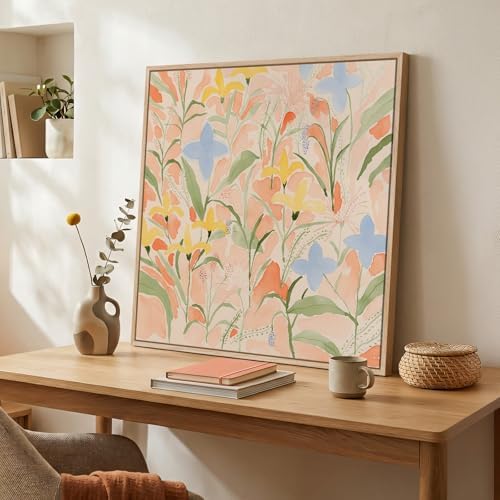Framed Square Boho Watercolor Floral Wall Art - Image 2