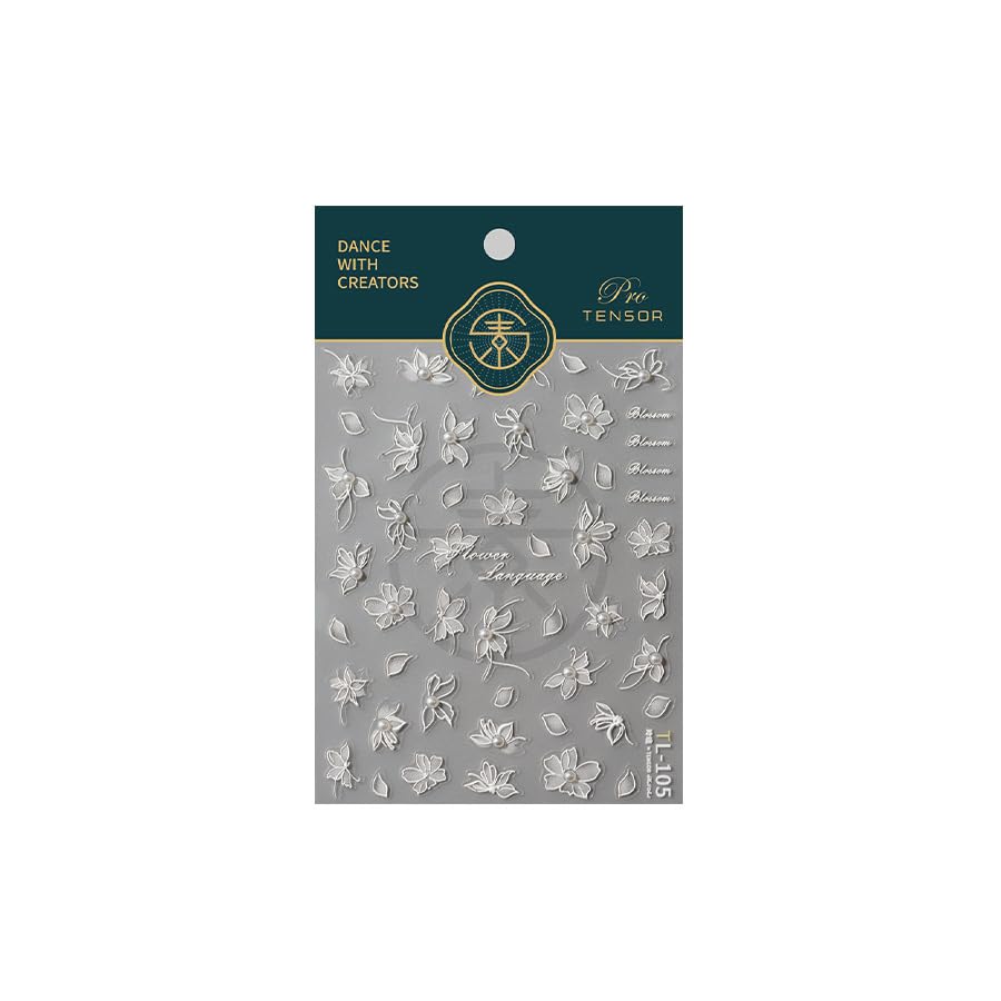 5D Embossed Flower Nail Stickers for Nail Art White Floral Nail Art Stickers Self-Adhesive Pearls Nail Art Decals for Women Nail Supplies Art Design Stickers (1, White Flower)