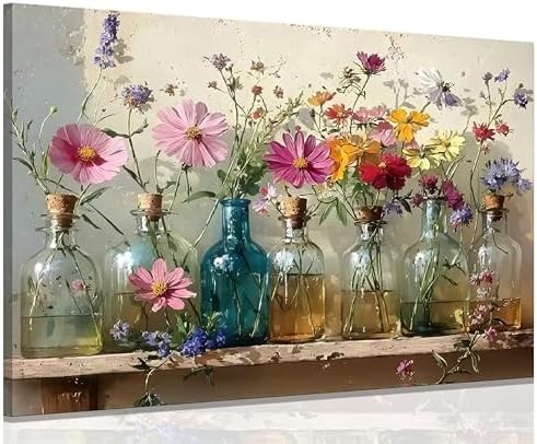 Havplemoy Framed Retro Farmhouse Flowers Canvas Wall Art by Unknown