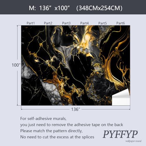 PYFFYP-Abstract Black and Gold Marble Peel and Stick Wallpaper murals - Image 5