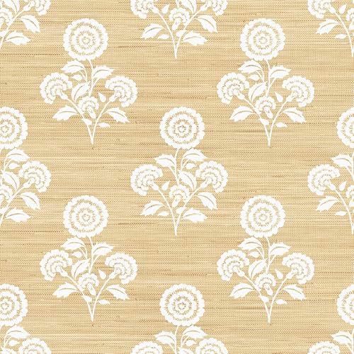 NuWallpaper Flourish Block Print Wheat Faux Grasscloth Peel and Stick Wallpaper by NuWallpaper