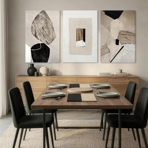 EJPFOGV Triptych Neutral Abstract Wrapped Canvas Wall Art 24x36 inches x3 - Image 5