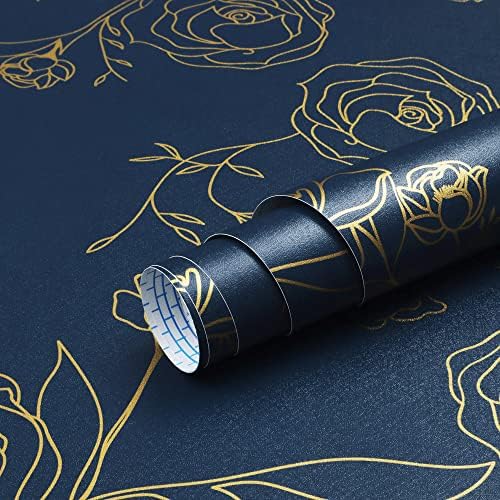 Safiyya 78.7"x17.3" Peel and Stick Wallpaper Gold and Blue Contact Paper Floral by SAFIYYA
