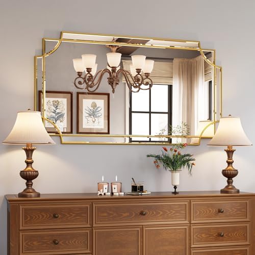 Kelly Miller 28"x50" Gold Foil Scalloped Edge Decorative Vanity Wall Mirror by KellyMiller