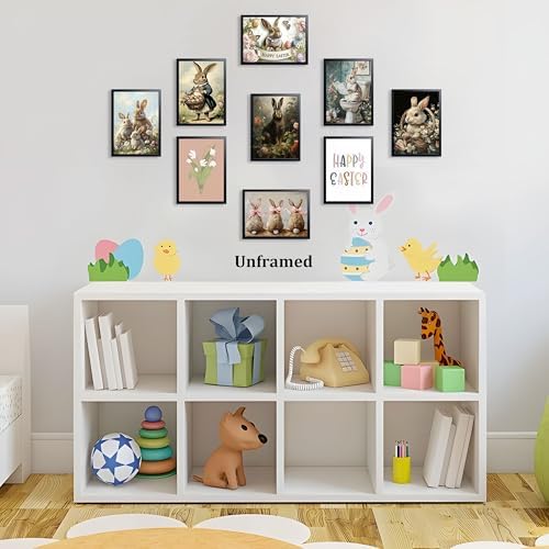Vintage Easter Bunny Wall Art Set of 9, Cute Rabbit Canvas Print Prints - Image 2