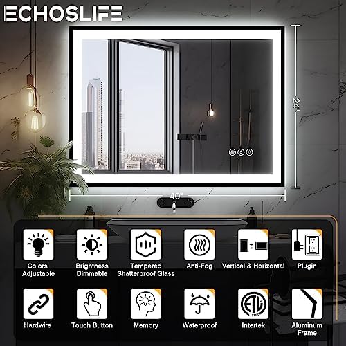 EchosLife 40x24 LED Bathroom Mirror - Image 2