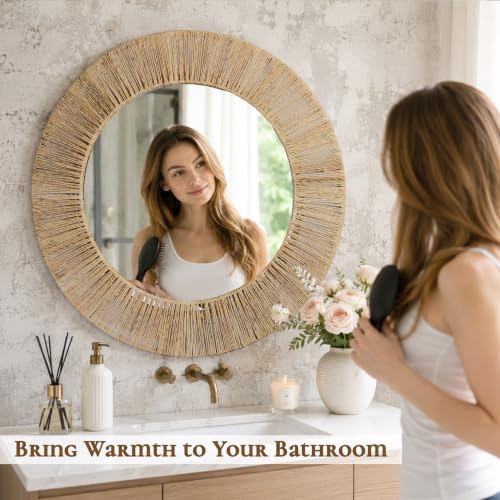 24 Inch Natural Jute Wall Mirror - Image 3