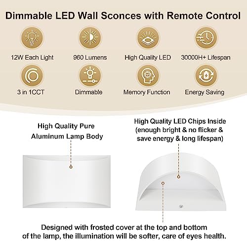 TRLIFE Modern LED Wall Sconces, Remote Control Dimmable and Adjustable Color - Image 6