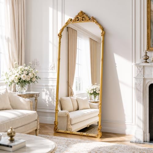 69"x28" Antique Gold Arched Vintage Floor Mirror - Image 6