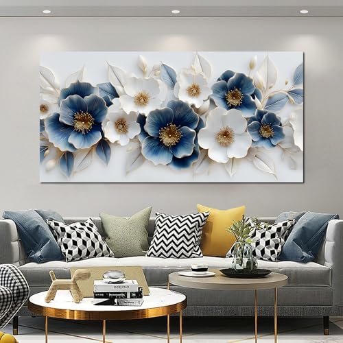 Large Canvas Wall Art for Living Room Blue and White Floral Print Painting wall - Image 2