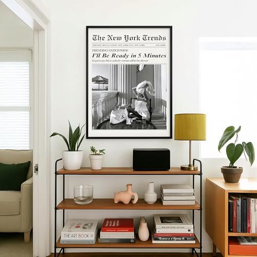 Trendy Newspaper Wall Art 12x18in Black Framed Vintage Black and White - Image 5