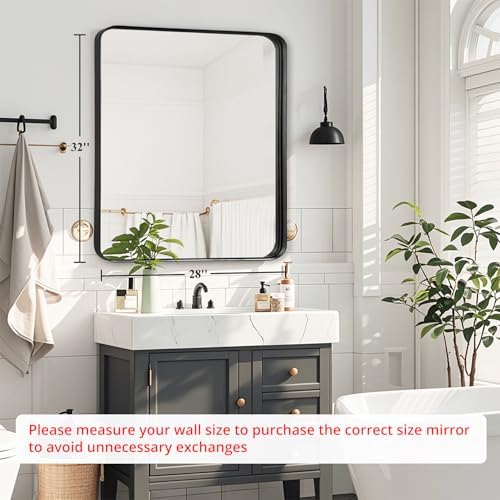 Black Bathroom Vanity Mirror Over Sink 28x32, Large Wall Mounted Mirror - Image 2