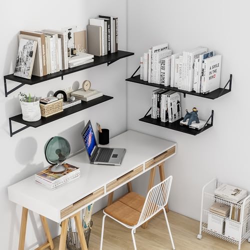Heimlove 24W x 12D Deep Floating Shelves Set of 2 Black - Image 2