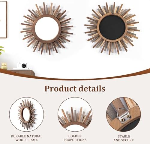 18 Inch Boho Sunburst Mirror, Decorative Rustic Farmhouse Wall Decor - Image 4