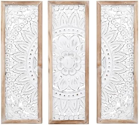 Carved Floral Wall Decor Panels Set of 3 by SwallowLiving