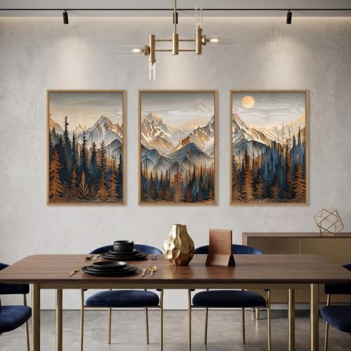 Rustic Pine Tree Mountain Framed Canvas Wall Art Set-24"x36"x3 - Image 3