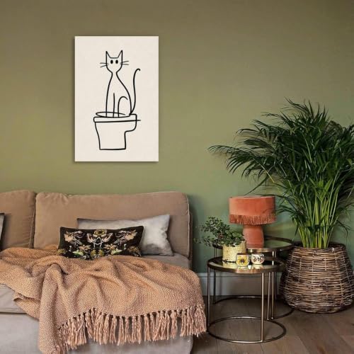 Cat Poster Minimalist Cat Sitting Line Drawing Canvas Wall Art - Image 4