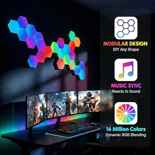 TISOFU 12 Pack Hexagon Lights LED Wall Panels, RGB Gaming Light - Image 2