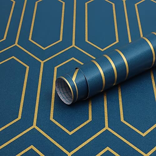 Safiyya Gold and Blue Wall Paper Geometric Contact Paper Waterproof Peel and by SAFIYYA