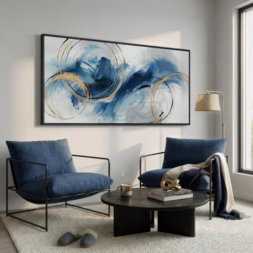 Extra Large Framed Navy Blue Abstract Wall Art - Image 2