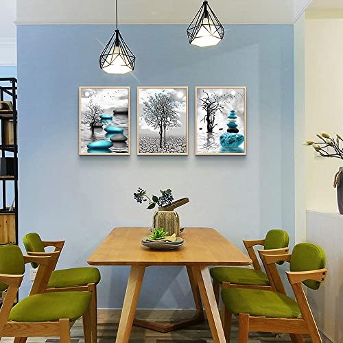 DZRWUBHS Framed Canvas Wall Art, Abstract Blue Prints, Ready to Hang, Living - Image 4