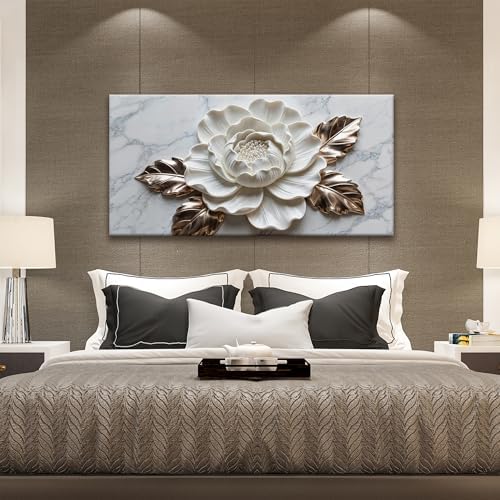 Suconvng Canvas Art Wall Decor Print Paintings Marble Texture White Flower Wall - Image 3