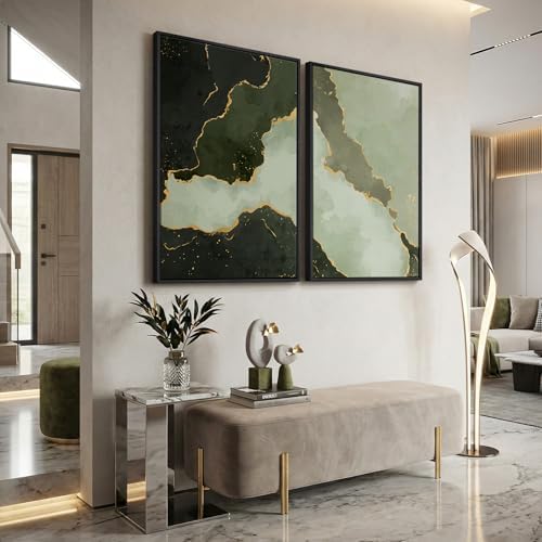 Large Framed Green Gold Abstract Wall Art - Image 4