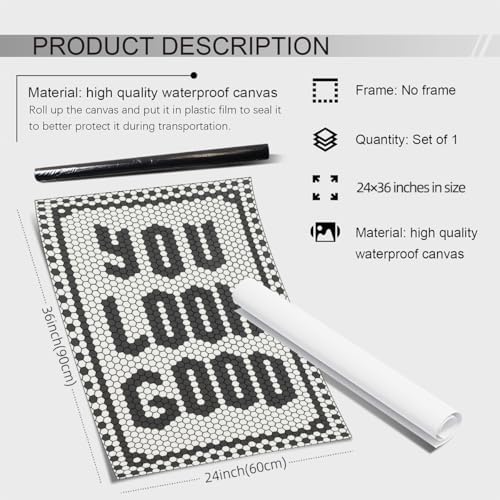 OMANI Black and White Quotes Wall Art Trendy Minimalist You Look Good Poster - Image 2