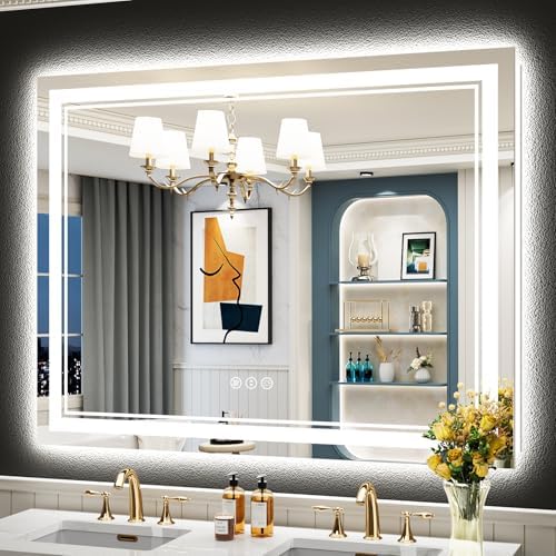 50x40 LED Bathroom Mirror, Backlit & Front Lit Lighted Mirror by Awandee