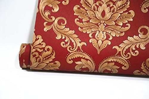 Blooming Wall Red Damasks Flocking Embossed Textured Wallpaper Roll - Image 3