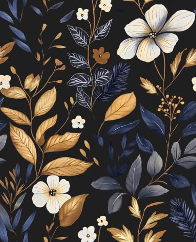 Laatse Vintage Dark Blue Gold Floral Peel and Stick Wallpaper 17.5"x393" by Laatse