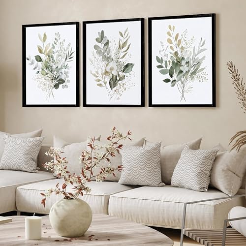tgguytiy Sage Green Botanical Wall Art Set of 3, Eucalyptus Leaf Boho Plant - Image 5