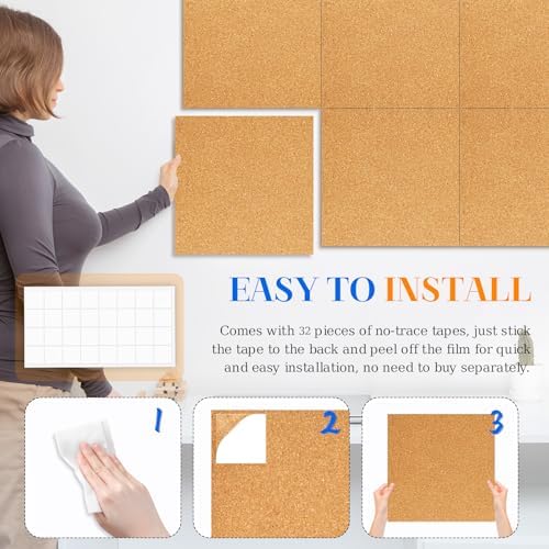 DOLLAR BOSS Cork Board Tiles, 6 Packs 12" x 12" 1/2" Thick Bulletin Board - Image 2