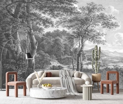 YQWDMX - Vintage Forest Peel and Stick Wallpaper Grey Jungle Mural by YQWDMX