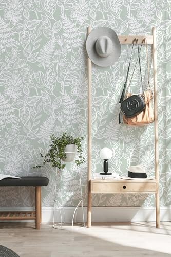 Safiyya Peel and Stick Wallpaper Green and White Floral Leaf Contact Paper Peel - Image 5