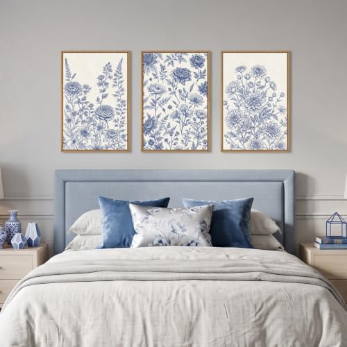 Blue White Chinoiserie Floral Framed Canvas Wall Art-16"x24"x3 - Image 4
